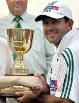 Ricky Ponting receives the winner's trophy after Australia completed a 3-0 whitewash at Fatullah © Getty Images